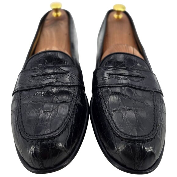 Zelli Tuscany Exotic Black Caiman Crocodile Dress Shoes Men 9 Penny Loafer Italy